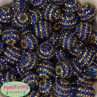 20mm Royal Blue and Gold Stripe Rhinestone Bubblegum Beads