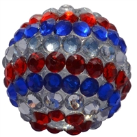 20mm Red, Silver, Blue Stripe Rhinestone Bubblegum Beads