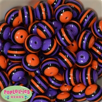 20mm Purple Orange Black Stripe Bubblegum Beads