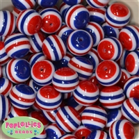 20mm Red White & Blue Stripe Resin Bubblegum Beads