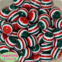 20mm Red and Green Stripe Resin Bubblegum Beads