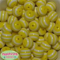 20mm Yellow Stripe  Resin Bubblegum Beads