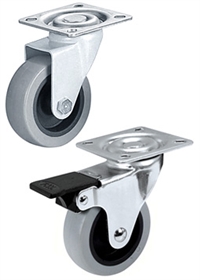 Polyurethane Plate Mount Caster - Gray/Black Nylon