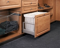 Pull-Out Cloth Soft Close Hamper w/ x2 Silver Tray (24" W x 13 15/16" D x 18 7/8" H) - Silver/Ivory