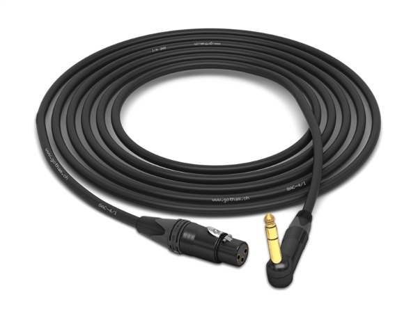 Straight XLR-Female to 90&deg; Right-Angle 1/4" TRS Cable | Made from Gotham GAC-4/1 & Neutrik Gold Connectors