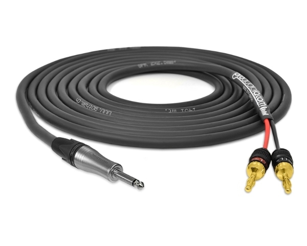 Straight 1/4" TS to Banana Plugs Cable | Made from Gotham 13 AWG SPK 2x2 & Neutrik Jumbo 1/4" TS Connector & Gold Banana Plugs