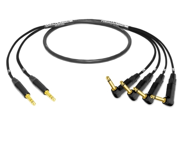 2-Channel Insert Cable | Made from Mogami 2931 & Neutrik Gold | 2 x 1/4" TRS to 4 x 90&deg; Right-Angle 1/4" TS