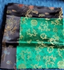 Altar / Puja Table Cover, Silk Brocade, Green Dragons & Black Auspicious Symbols