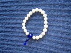 Wrist Mala, Fresh Water Pearls with Lapis Center Stone