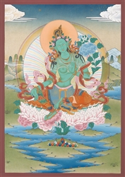 Thangka, Original Painting by RD Salga, Green Tara, 20 x 30 inches