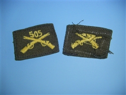 b00962-505 WW 2 US Army Officers Infantry Crossed Rifles cloth 505th lt. OD elas