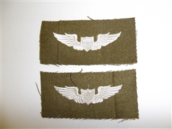 b1392 WW 2 US Army Air Force cloth  Pilot's Wings OD shirt  wool hand emb C16A6