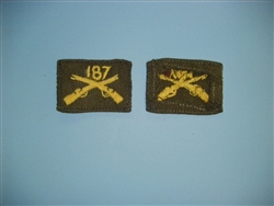 b00962-187 WWII US Army Officers Infantry Crossed Rifles cloth 187th lt. OD elas A9A7