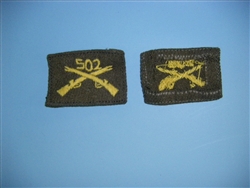 b00962-502 WWII US Army Officers Infantry Crossed Rifles cloth 502nd lt. OD elas A9A9