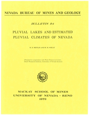 Pluvial lakes and estimated pluvial climates of Nevada PAPER COPY