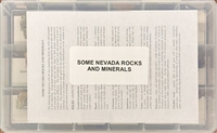 Some Nevada rocks and minerals: Box containing 18 specimens of Nevada rocks and minerals