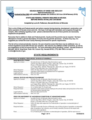 State and federal permits required in Nevada before mining or milling can begin PHOTOCOPY