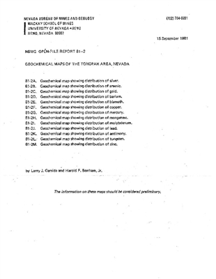 Geochemical map showing distribution of barium in the Tonopah area PLATE D: BARIUM AND TITLE PAGE