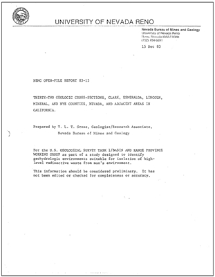 Thirty-two geologic cross sections, Clark, Esmeralda, Lincoln, Mineral, and Nye counties, Nevada, and adjacent areas in California