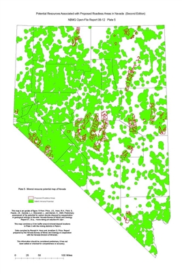Mineral resource potential map of Nevada (Plate 5 from Open-File Report 06-12: Potential resources associated with proposed roadless areas in Nevada, second edition) PLATE 5 AND TEXT