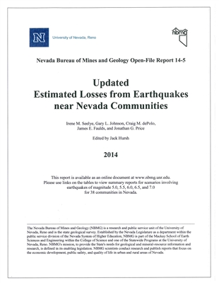 Updated estimated losses from earthquakes near Nevada communities CD-ROM