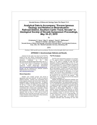 Analytical data to accompany Eocene Igneous Geology and Relation to Mineralization: Railroad District, Southern Carlin Trend, Nevada Geological Society of Nevada 2015 Symposium Volume