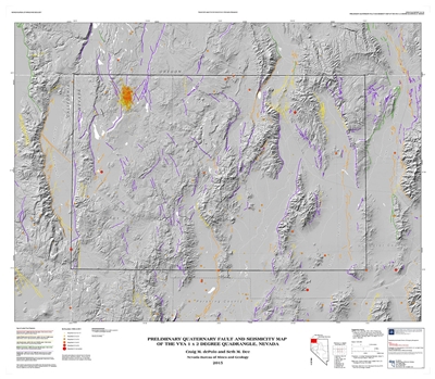 Preliminary Quaternary fault and seismicity map of the Vya 1 x 2 degree quadrangle, Nevada