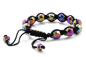 Stone Bead Bracelet - Black String Crystal Rainbow Color