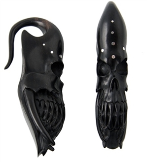 Hand Carved Skull Ear Plugs Horn Organic Gauge Body Jewelry HP-22