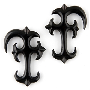 Black horn tribal cross Ear Plugs Organic Gauge Body Jewelry 00G, 0G, 10G, 2G, 4G, 6G, 8G HP-36