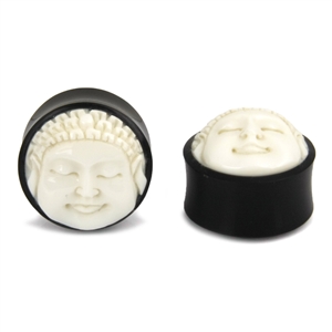 Hand Carved buddha Plugs double flare 0, 00g, 1/2", 9/16", 3/4", 7/8",1" HP-41-N