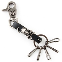 Genuine Leather Key Chain - Skull- Brown