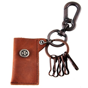 Genuine Leather  Pouch Key Chain- Gladiator Cross - Black