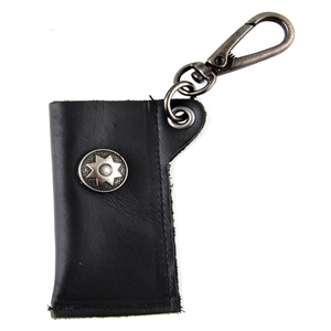 Genuine Leather Key Chain -  Star Accent - Black