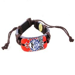 Trendy Celeb Leather Bracelet - Skull with Brown Cord