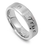 Stainless Steel Ring W/ Clear CZ - True Love Waits
