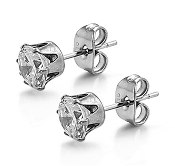 Stainless Steel Round CZ Stud Earrings - 6mm SE-13705-N