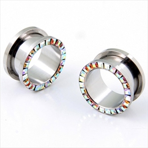 Screw on Flesh Tunnel Ear Gauge Square Anodized AB Rainbow Body Jewelry 00g 0g 1" 1/2" 11/16" 13/16" 5/8" 7/8" 9/16" SP-04