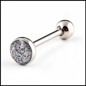 14G Stainless Steel Tongue Ring Barbell with Glitter TR-35