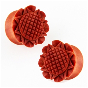 Double Flare Flower Design Wood Plug flower gauge organic Body Jewelry 1" (INCH), 5/8, 7/8, 9/16 WP-14