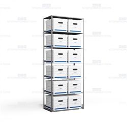 Steel box shelving for letter and legal record storage boxes