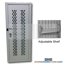 Ammo Storage Cabinet for storing ammunition and small guns safely and securely. Cabinet is welded using heavy-duty ventilated steel with locking hinged doors