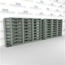 Double Deep (Four Post) Sliding Mobile File Shelving, 7/6 Letter-Size (25' 2" W x 2' 2-1/2" D x 7' 9-3/4" H with 8 levels), #SMS-25-B276LT4P8