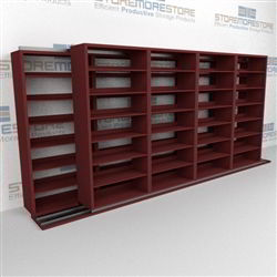 Double Deep (Four Post) Sliding Mobile File Shelving, 5/4 Legal-Size (15' 4" W x 2' 8-1/2" D x 6' 9-3/4" H with 7 levels), #SMS-25-B654LG4P7