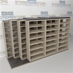 4-Row Deep (Four Post) Sliding Mobile File Shelving, 4/3/3/3 Legal-Size,(12' 4" W x 5' 6-1/2" D x 6' 11-3/4" H with 7 levels), #SMS-25-Q643LG-4P7