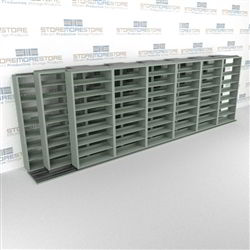 Triple Deep (Four Post) Sliding Mobile File Shelving, 7/6/6 Legal-Size (25' 2" W x 4' 1-1/2" D x 7' 10-3/4" H with 8 levels), #SMS-25-T276LG4P8