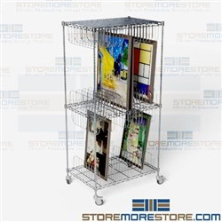 Mobile Art Storage Cart Rolling Wire Shelving Wire Framed Painting Rolling Rack