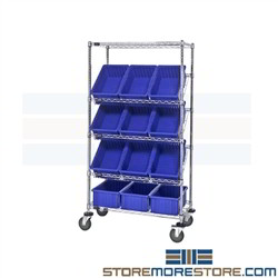 Wire Sloping Shelf Rack Cart Mobile Angled Bin Shelving Quantum WRS-5-92060BL