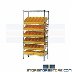 Tilted Bins on Wire Shelves Slant Storage Shelving Quantum WRS-7-604BL Blue