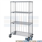 Mobile Wire Shelves Wheels Enclosed Sides